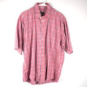 Gitman Bros Large Short Sleeve Button Down Mens Pink Plaid Cotton Shirt USA